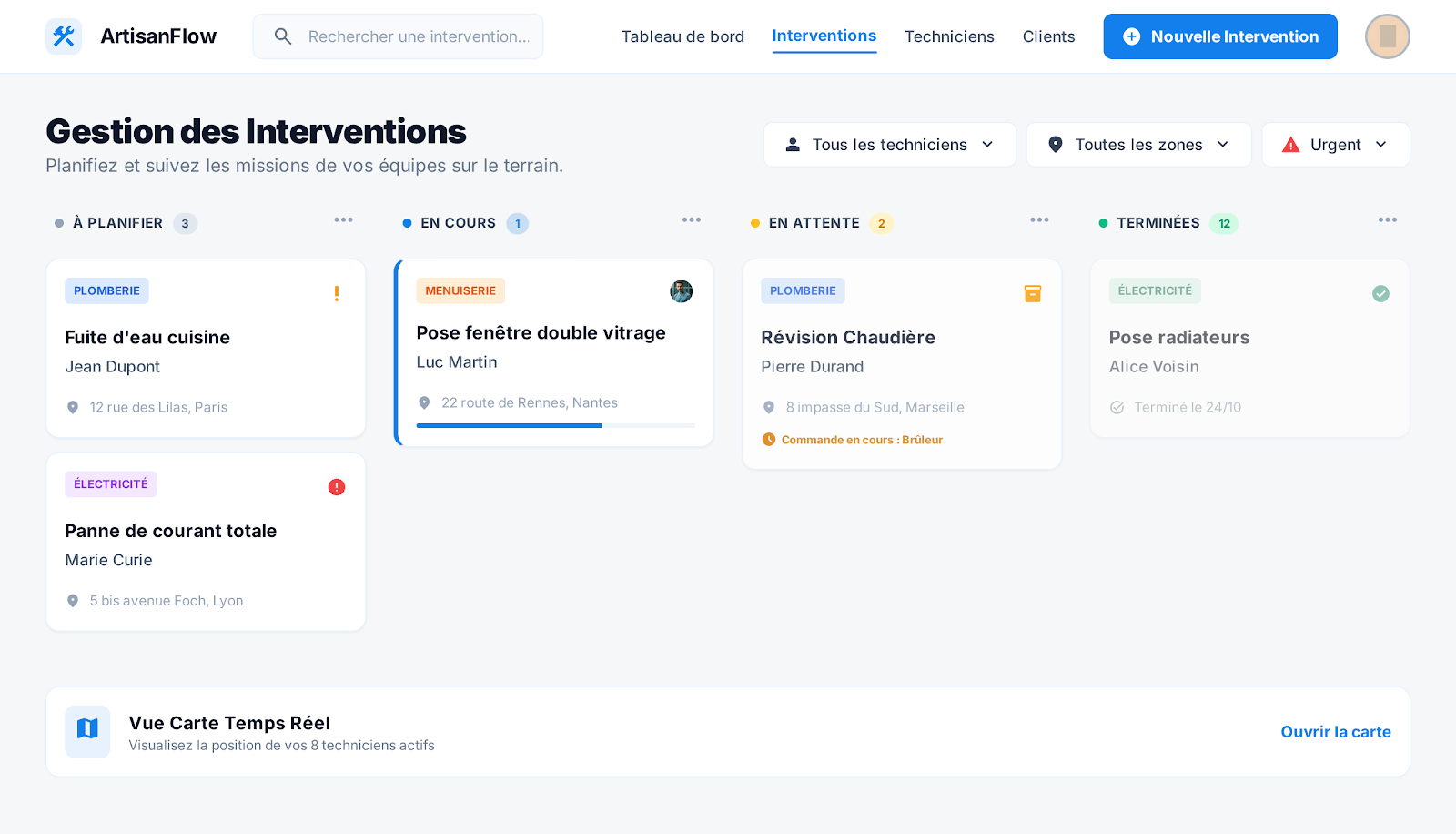 Interface Suivi Artisans